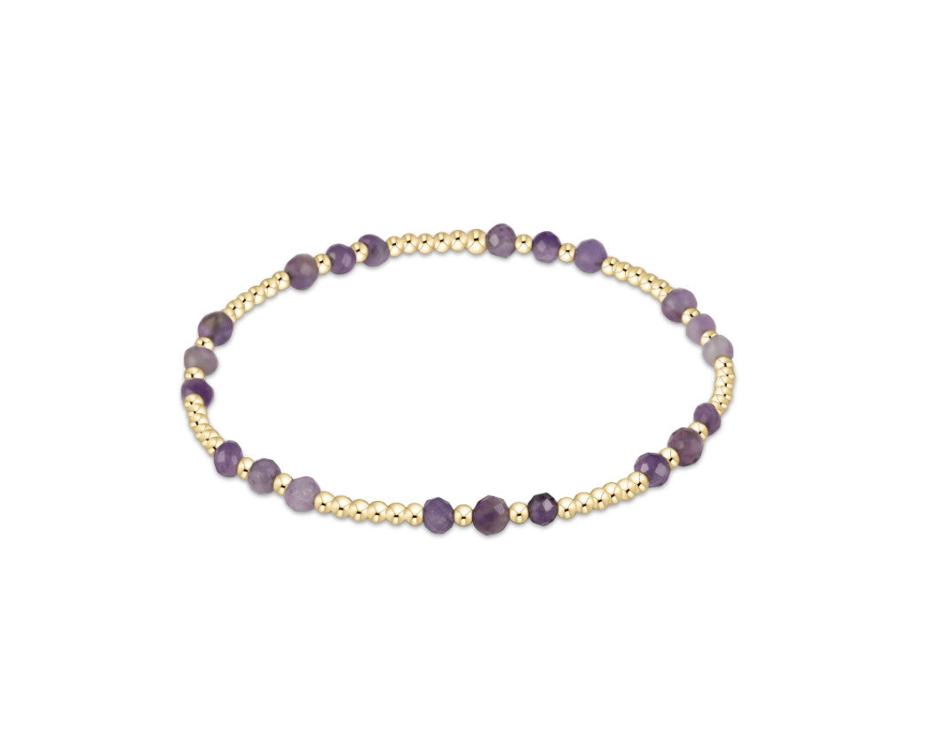Gemstone Gold Joy Pattern 3mm Bead Bracelet - Amethyst