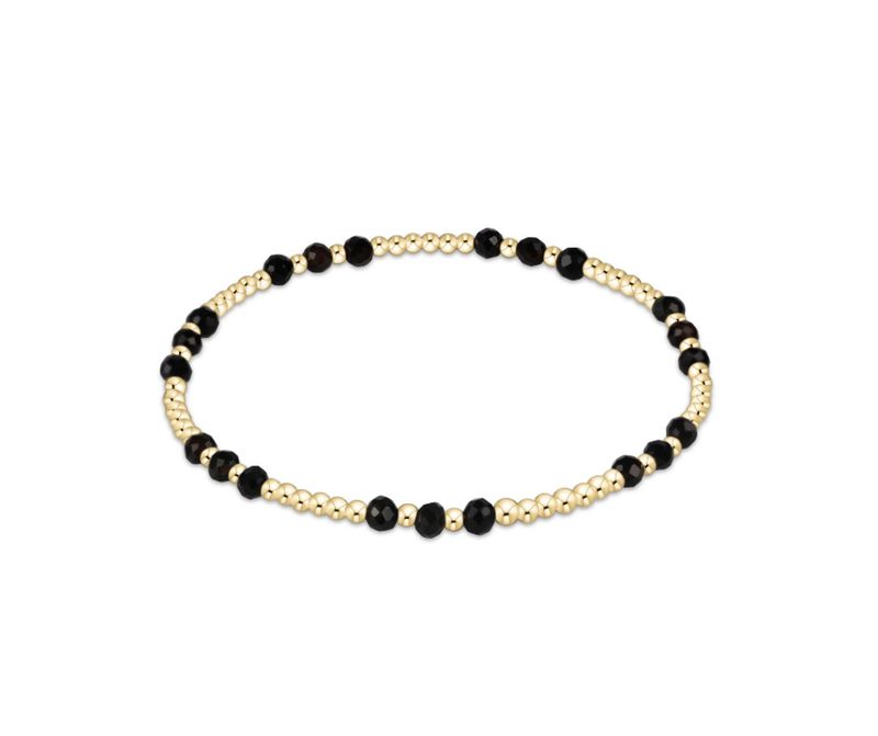 Gemstone Gold Joy Pattern 3mm Bead Bracelet - Faceted Onyx