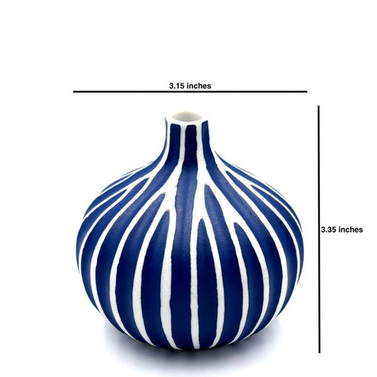 Porcelain Bud Vase Congo Tiny (Large) - Blue with White Stripes