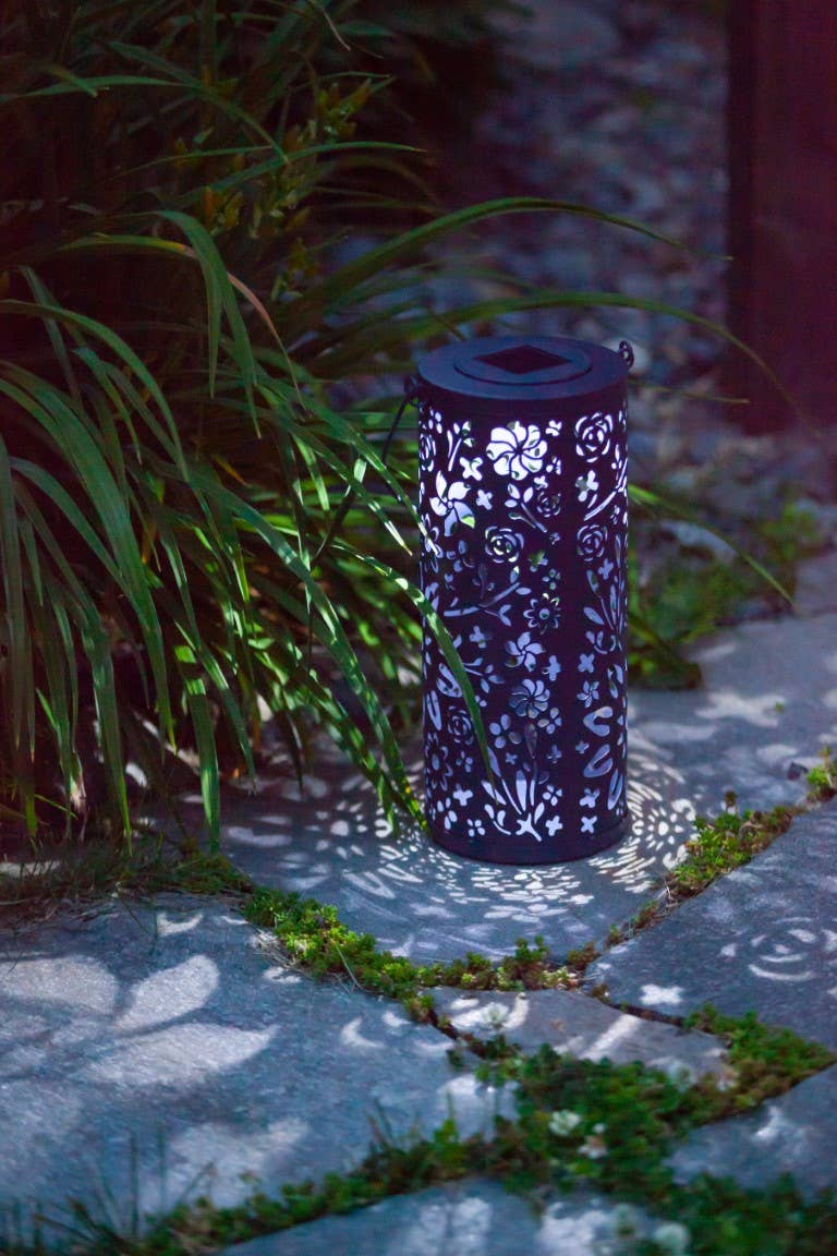 Metal Bloom 12" Outdoor Solar Lantern - Midnight Blue