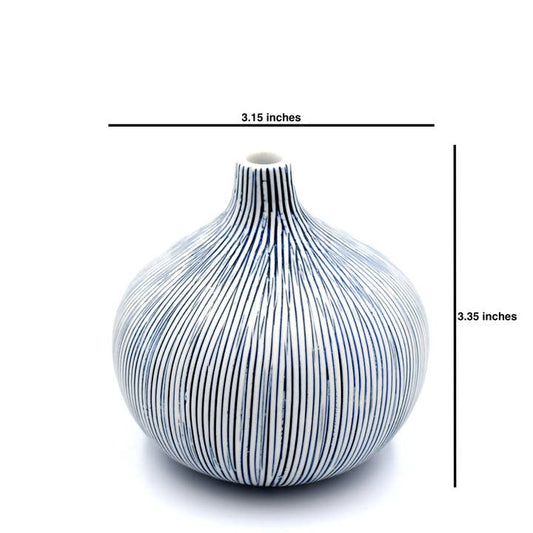 Congo Tiny Porcelain Bud Vase (Large) - White with Blue Organic Lines