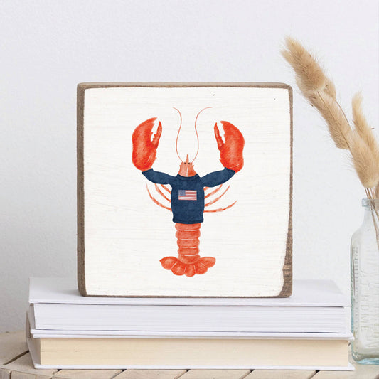 American Lobster Block Sign | Wooden Decor | Patriotic Gift