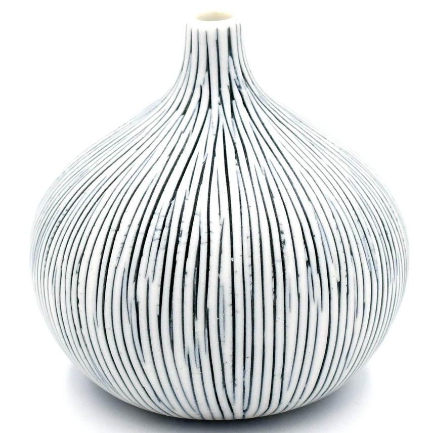 Porcelain Bud Vase Congo Tiny (Small) - White with Black Organic Lines