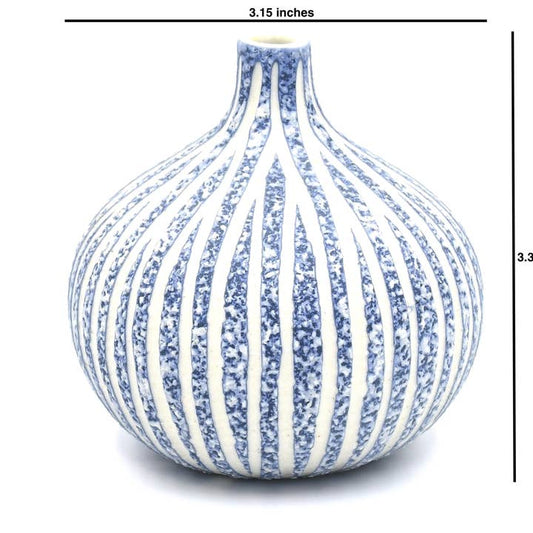 Congo Tiny Porcelain Bud Vase (Large) - Marbled Blue with White Stripes