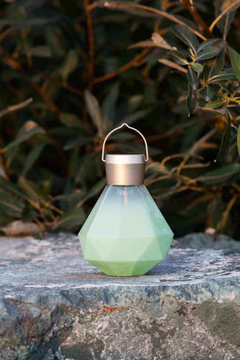 Gem Light - 6.75" Glass Outdoor Solar Lantern - Jade
