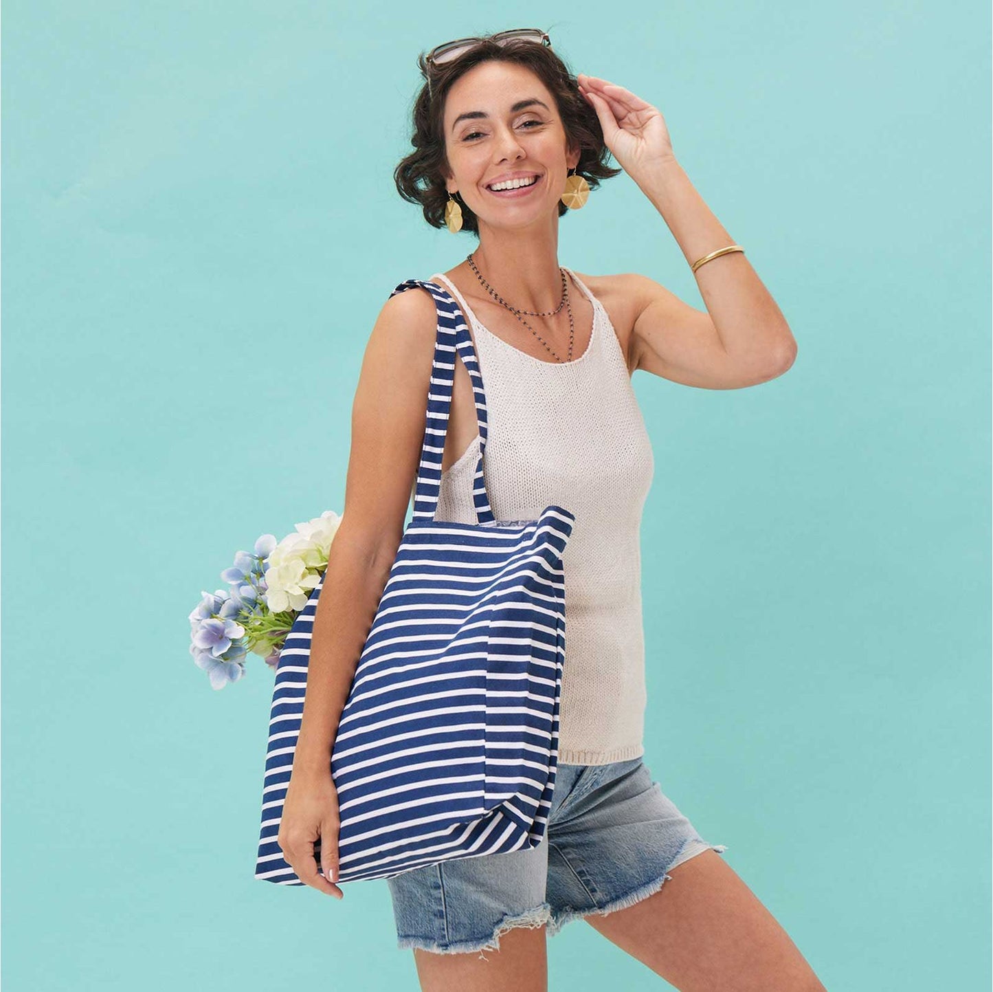 Breton Stripe Little Shopper Canvas Tote Bag