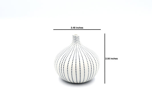 Porcelain Bud Vase Congo Tiny (Small) - White with Blue Dashed Lines