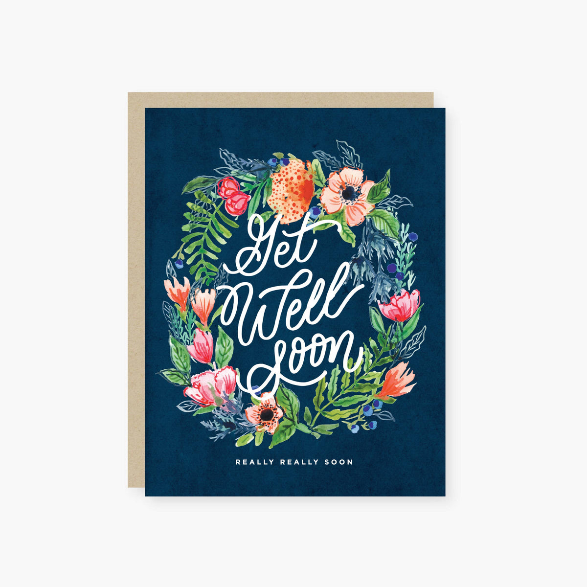 Get well soon floral wreath card
