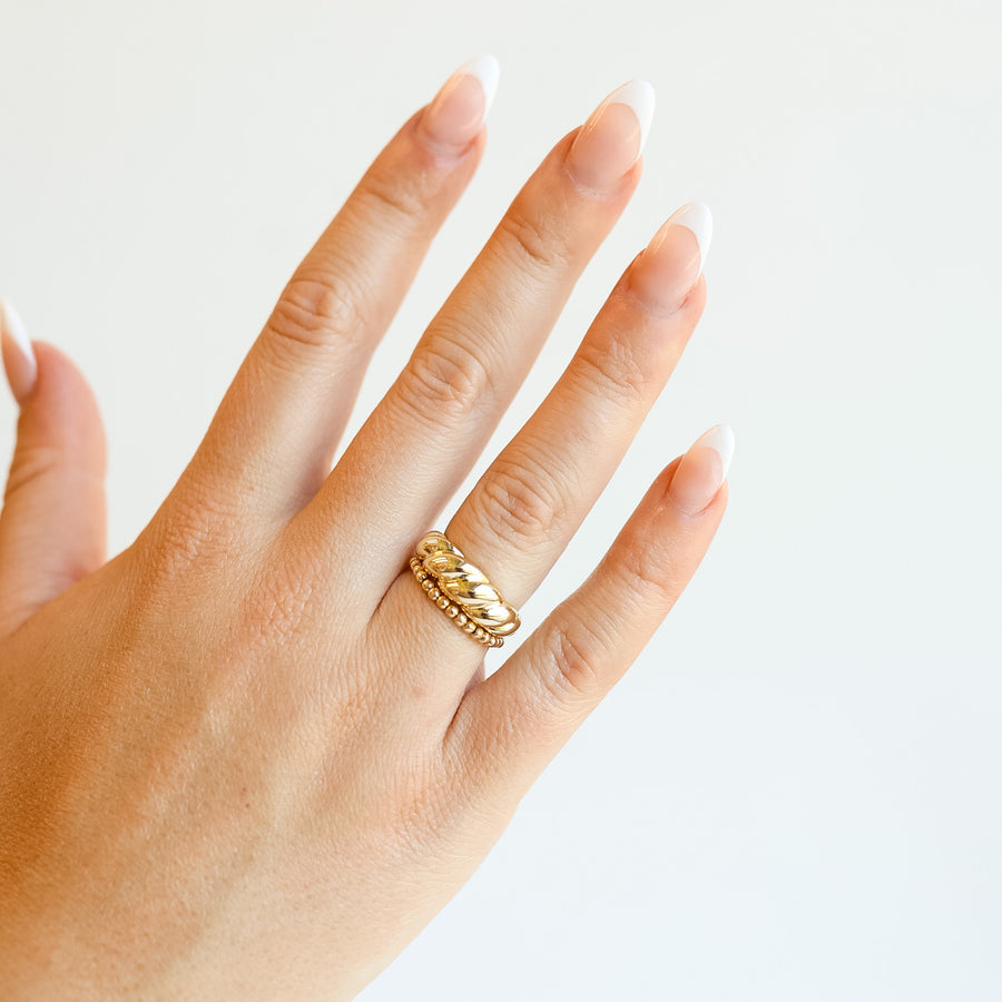 Lexi 2MM Beaded Band in Gold