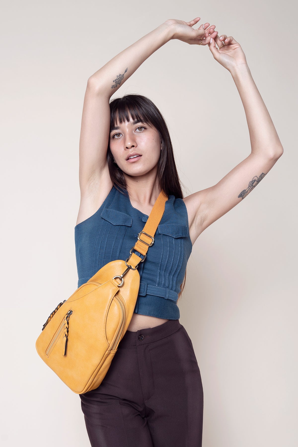 Dual Compartment Crossbody Sling Bag - Black