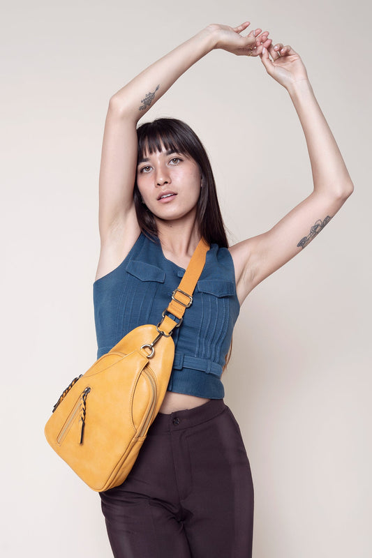 Dual Compartment Crossbody Sling Bag - Black