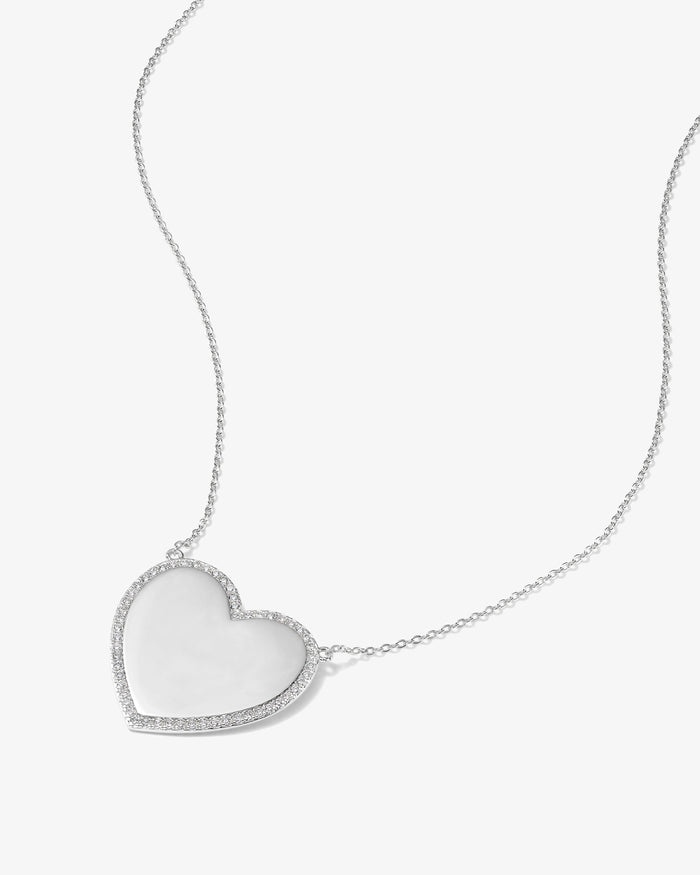 XL You Have My Heart Pave Necklace 15" Silver