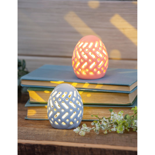 Bunny Blooms LED Table Decor Ceramic Egg Blue