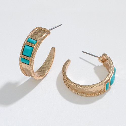 Gold and Turquoise Hoop Earrings