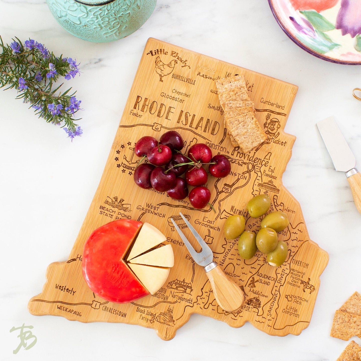 Rhode Island State Shaped Bamboo Serving and Cutting Board
