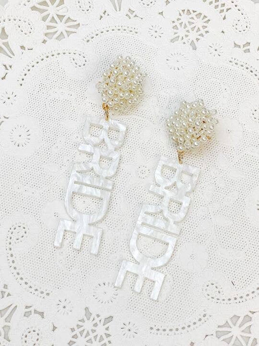 Pearl Post 'Bride' Acrylic Dangle Earrings