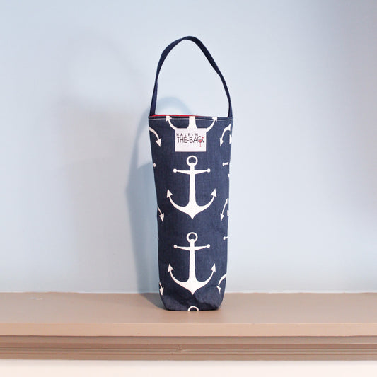 Navy Anchor Insulated Wine Bag