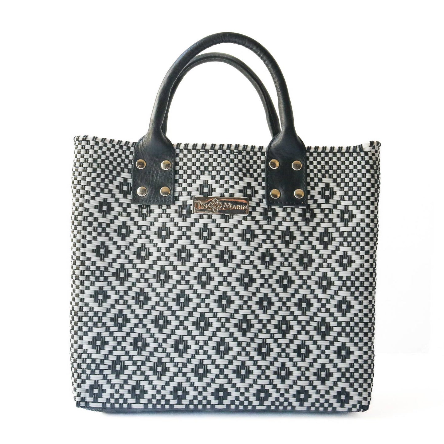 Panda Large Woven Crossbody Bag - Black Leather