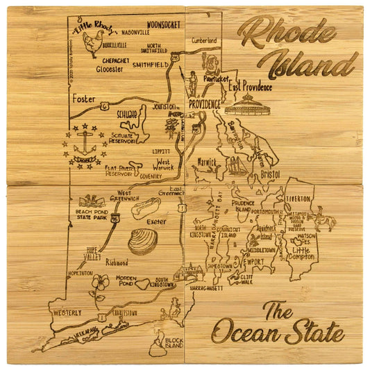 Rhode Island State Puzzle 4 Piece Coaster Set with Case