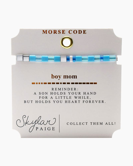 BOY MOM Morse Code Tila Beaded Bracelet