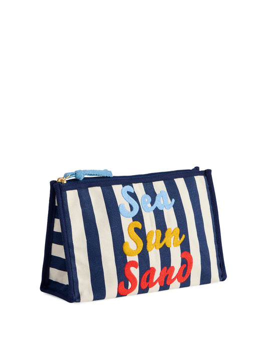 "Sea Sun Sand" Zip Pouch, Navy