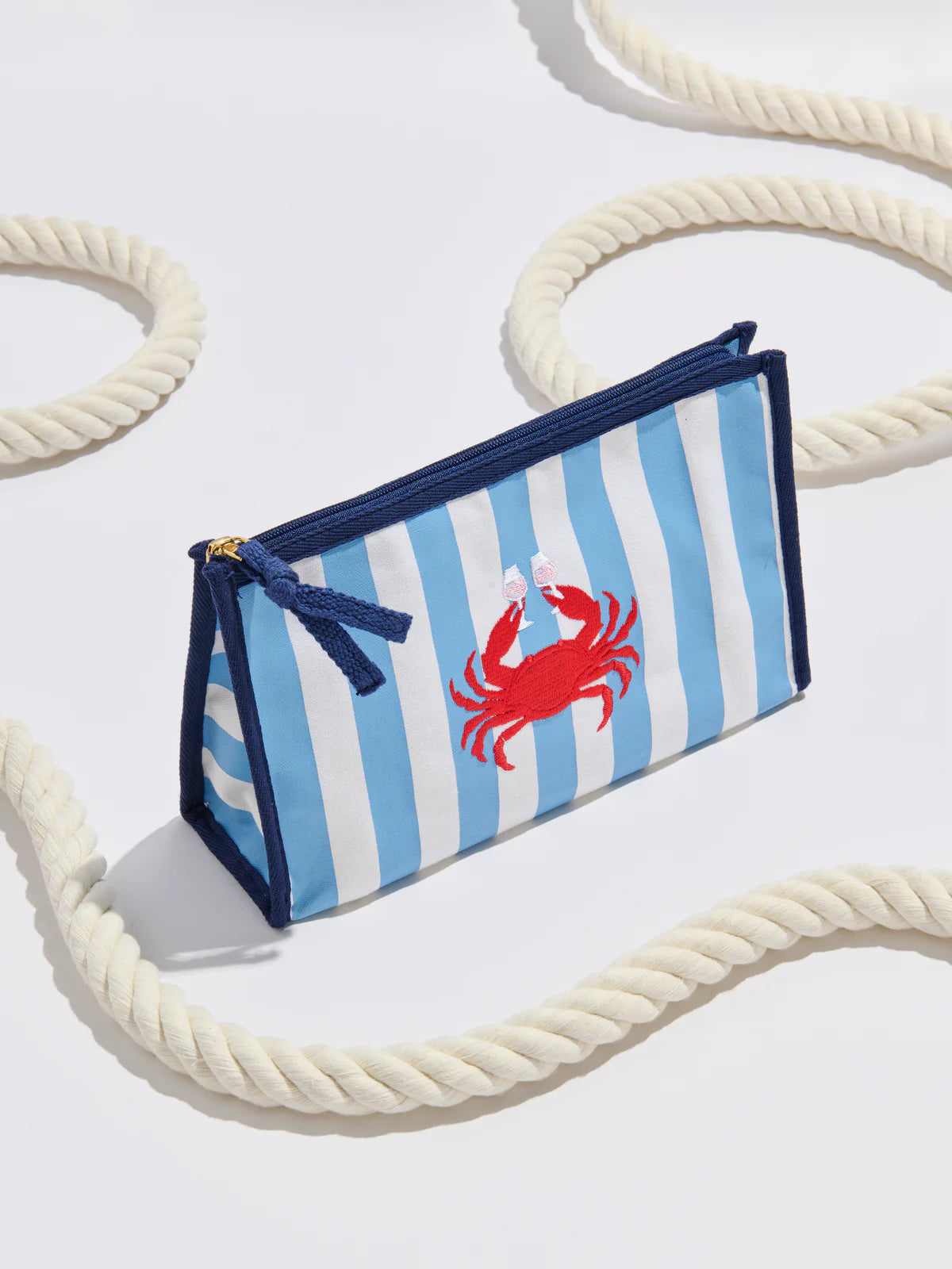 Crab & Rosé Zip Pouch, Blue