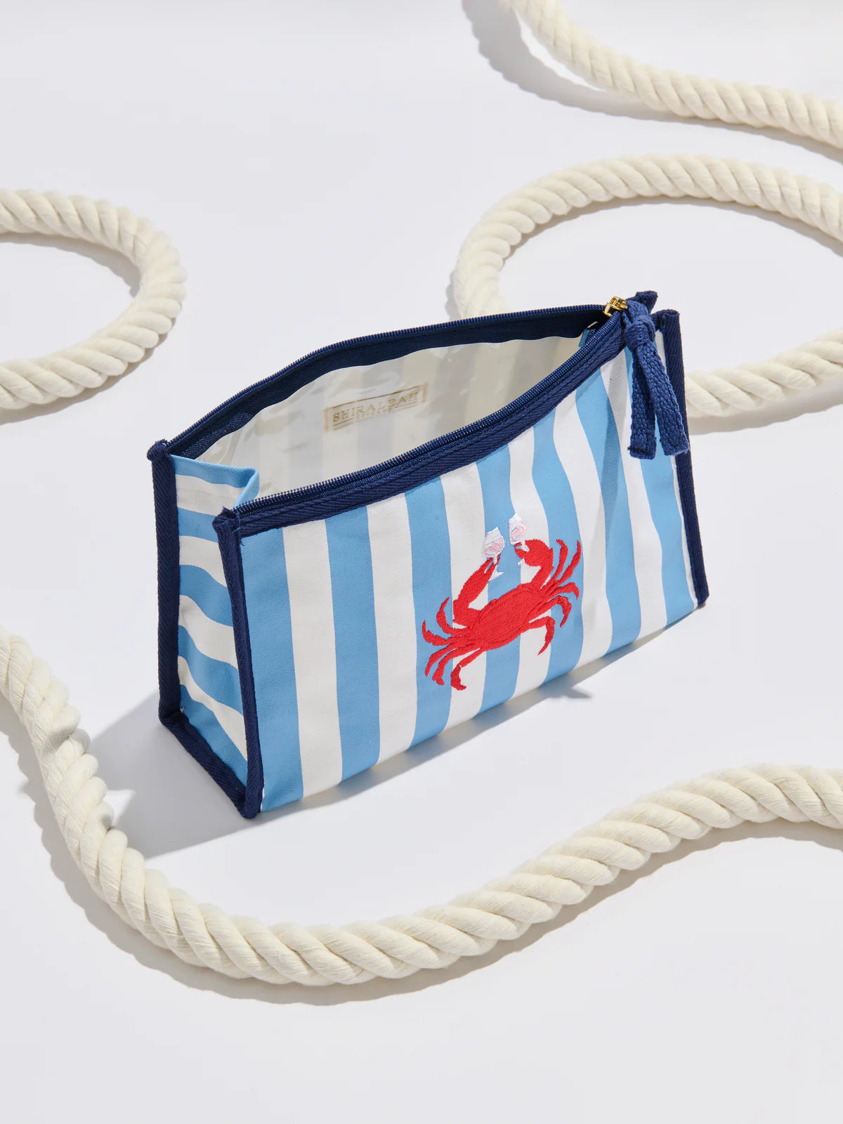 Crab & Rosé Zip Pouch, Blue