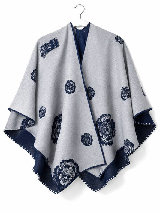 Blue / White Blossoming Reversible Short Loop Wrap