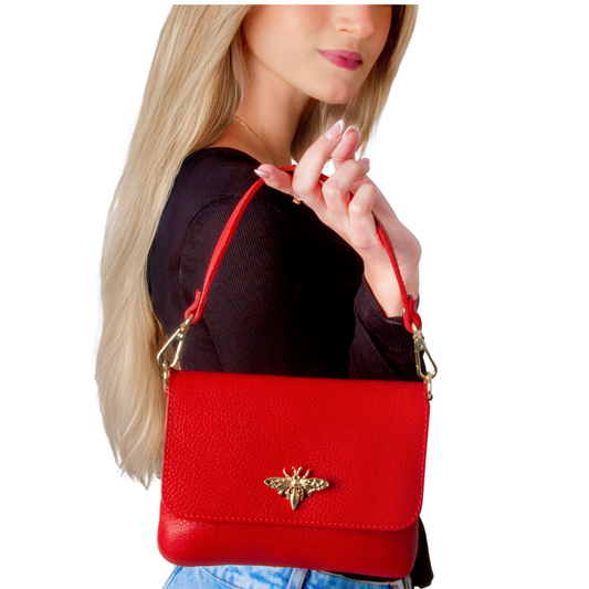 Genuine Italian Leather Butterfly Crossbody Bag - Light Blue