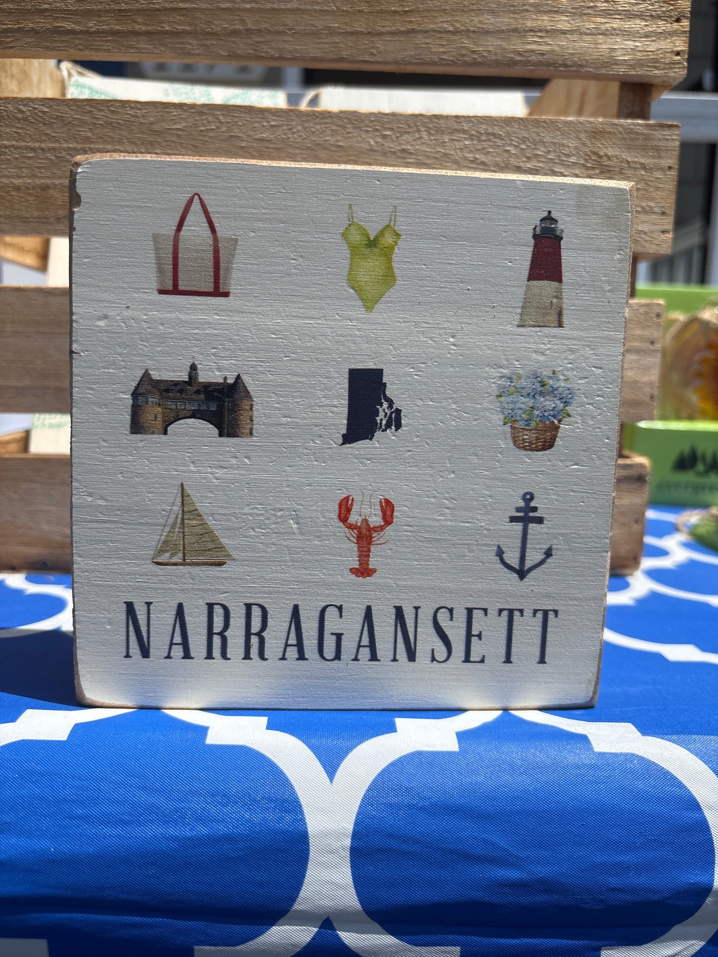 Narragansett RI Icons Decorative Wooden Block