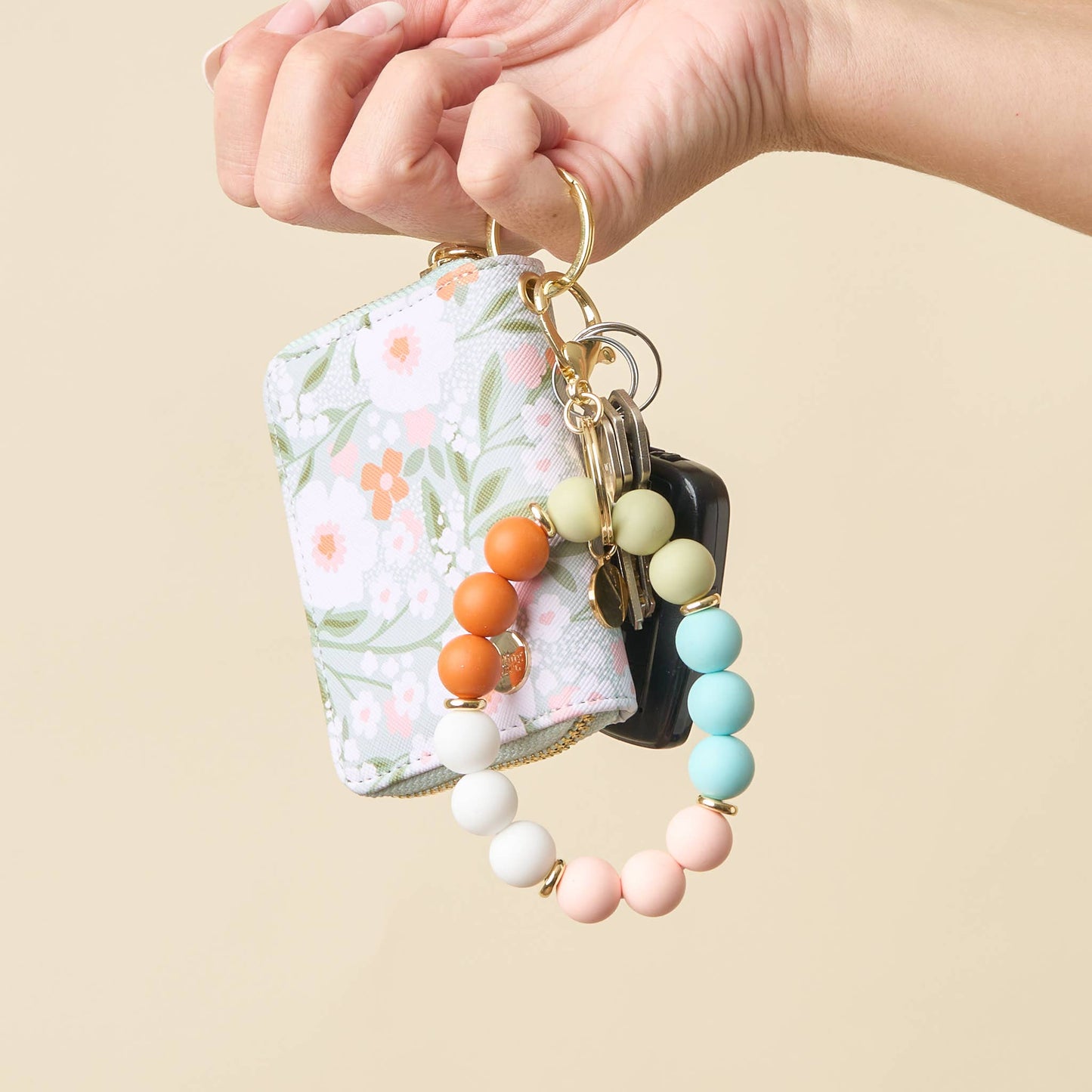 Hands-Free Silicone Bead Keychain Wristlet-Happy Place