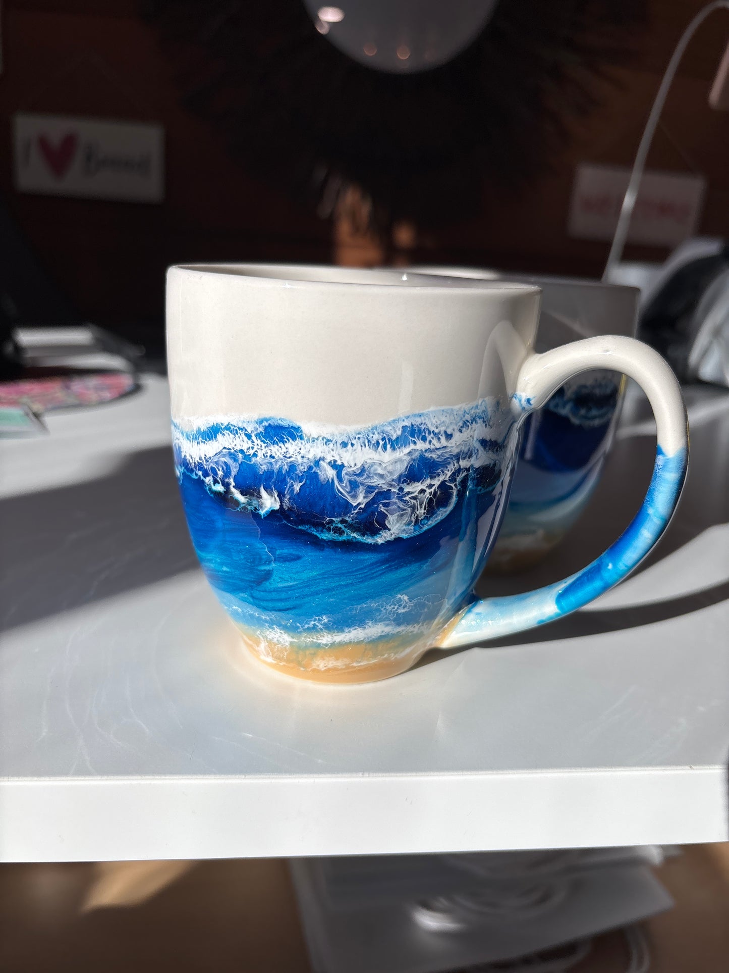 Ocean Wave & Sand Resin Coffee Mug – 14oz, Locally Made & Unique