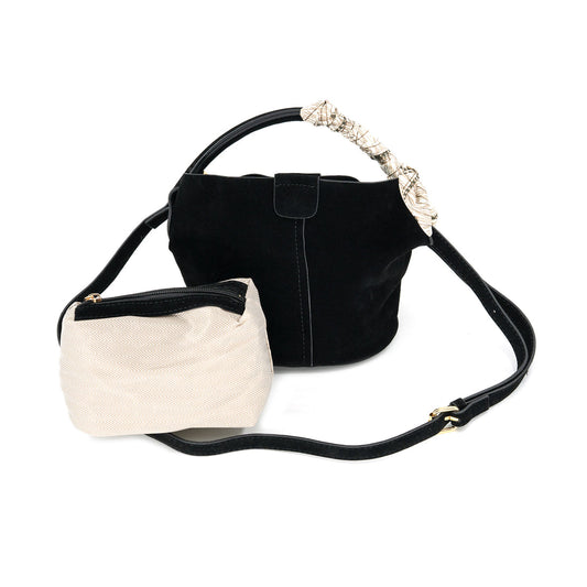 Black Small Bucket Bag with Scarf