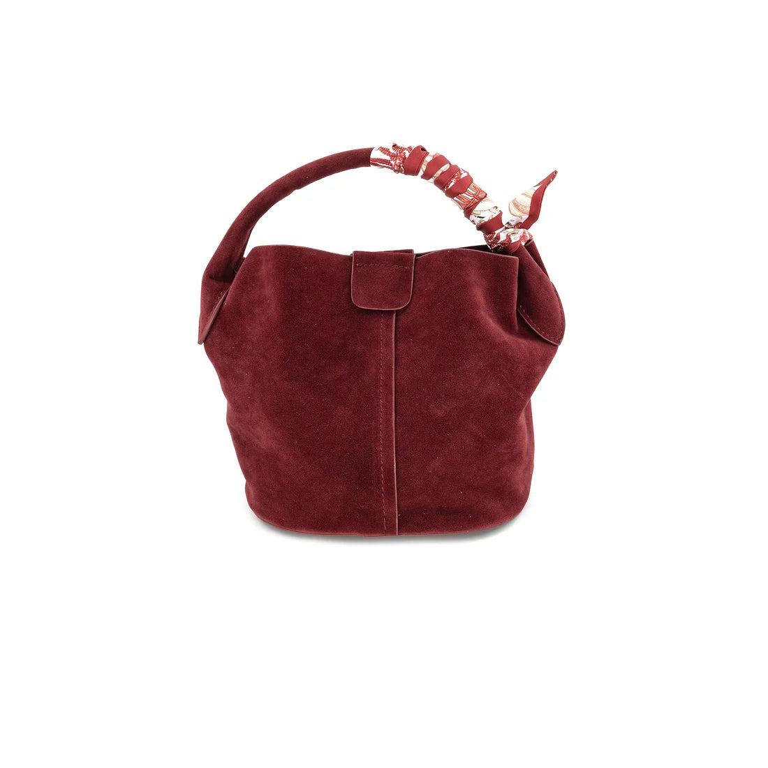 Burgundy Small Bucket Bag with Scarf