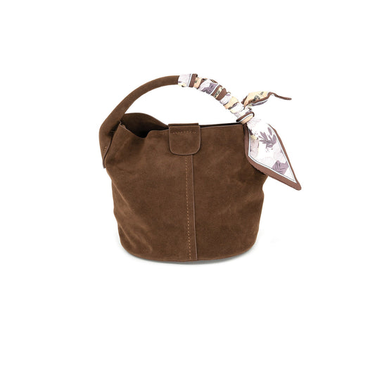 Chocolate Small Bucket Bag with Scarf
