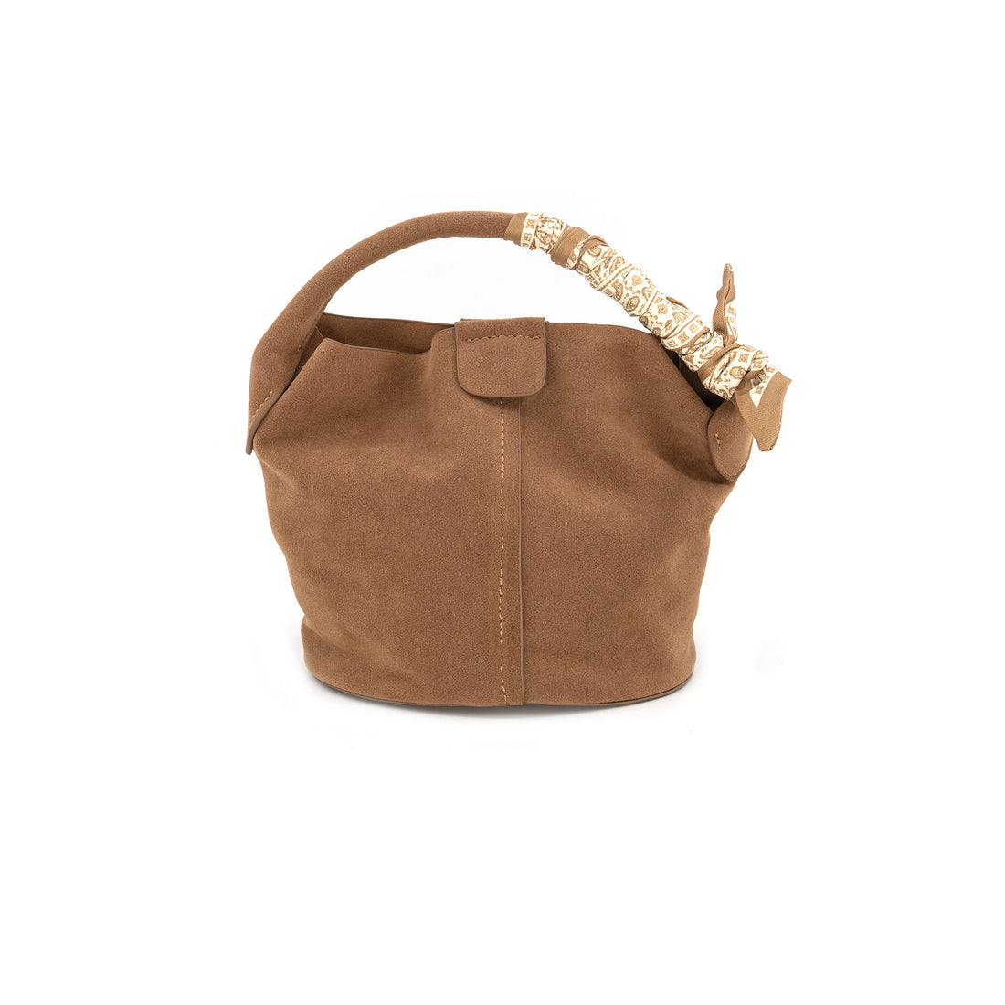 Tan Small Bucket Bag with Scarf