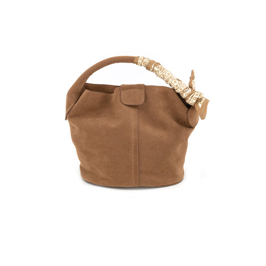 Tan Small Bucket Bag with Scarf