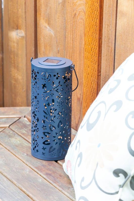 Metal Bloom 12" Outdoor Solar Lantern - Midnight Blue