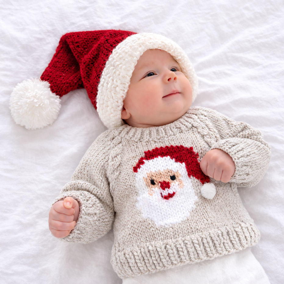 Santa Crimson Stocking Hat for Baby Kids & Adult