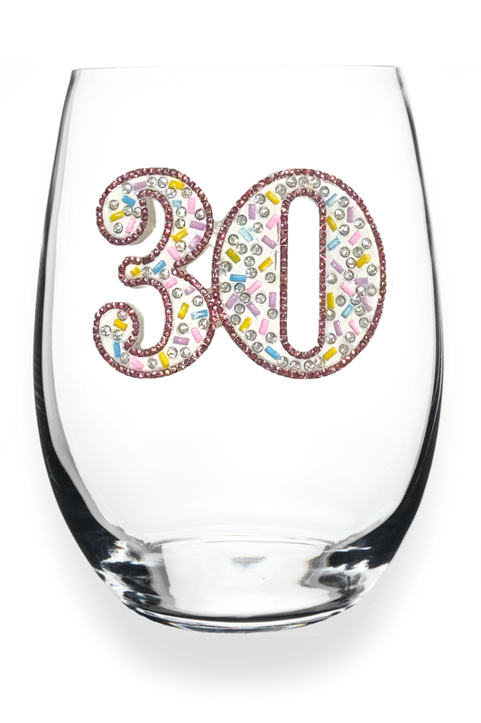 30th Birthday Jeweled Stemless Wine Glass