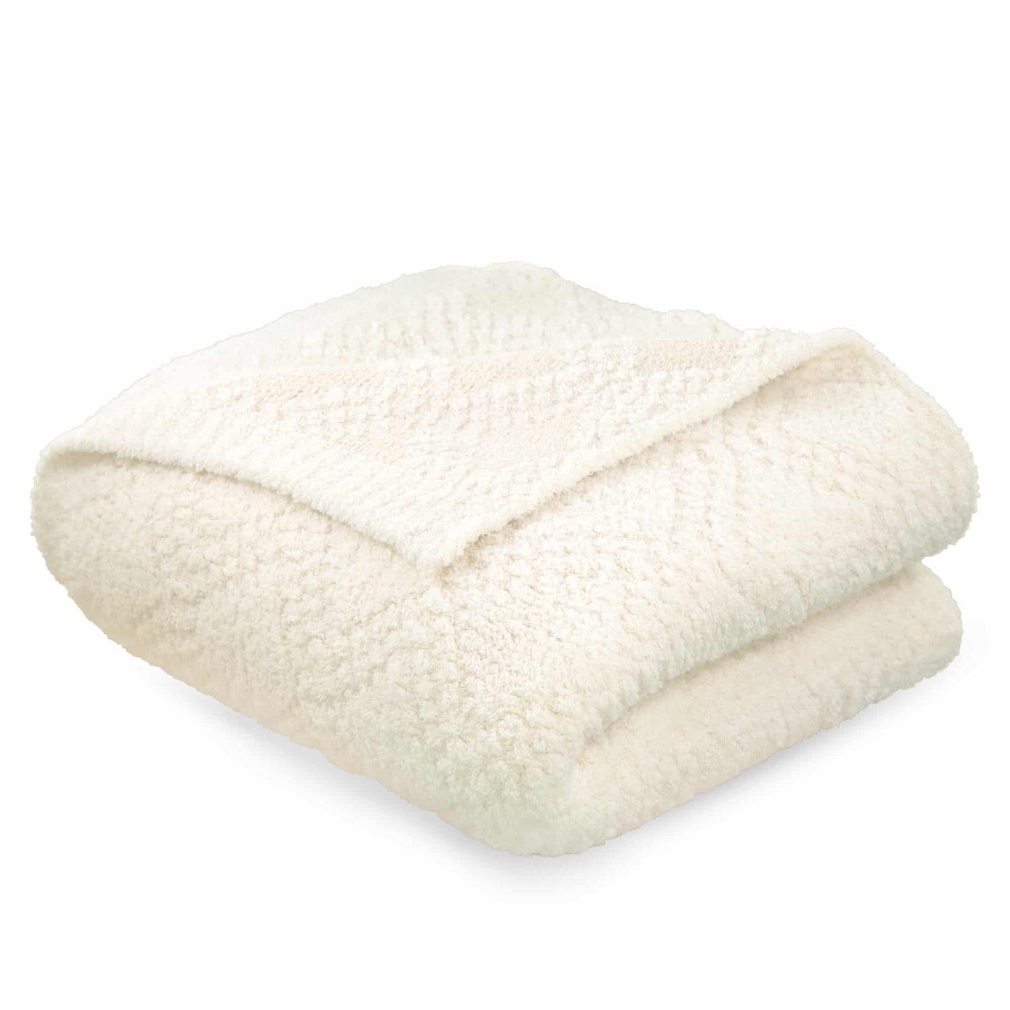 Cream/Beige Fluffy Knit Throw Blanket