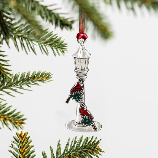 Solid Pewter Ornament - Lamp Post with Cardinals, 3.5"H 9