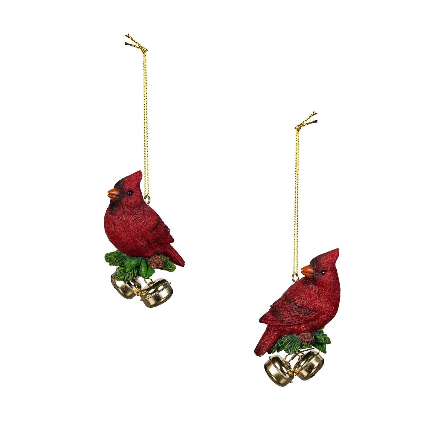 Holiday Poinsettia Ornament Resin Cardinal with Bells, 3.5"H