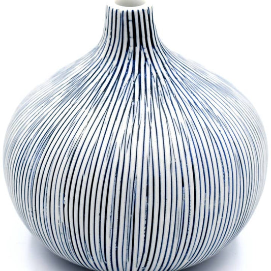 Congo Tiny Porcelain Bud Vase (Large) - White with Blue Organic Lines
