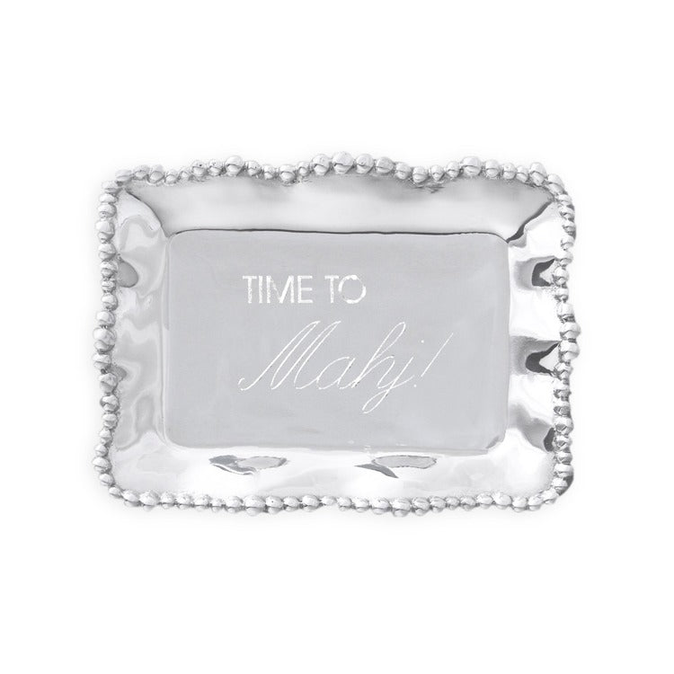 Pearl Rectangular Engraved Tray - "Time to Mahj!"
