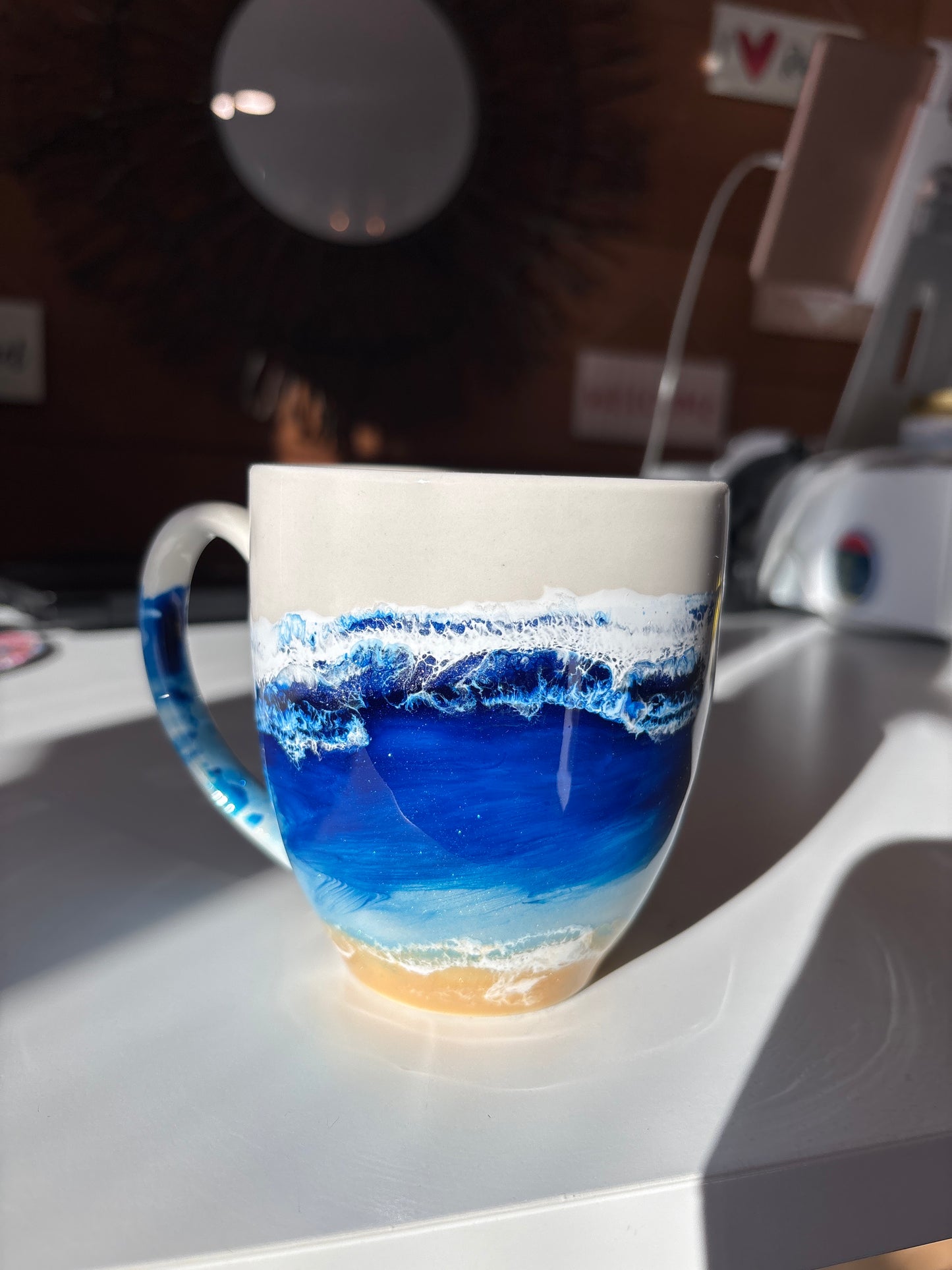 Ocean Wave & Sand Resin Coffee Mug – 14oz, Locally Made & Unique