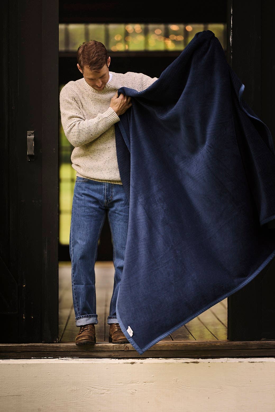 Harborview Herringbone Deep Sea Blanket - Original Size