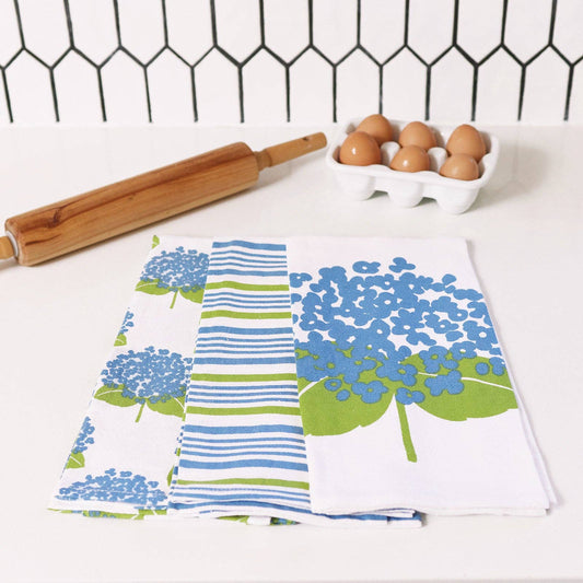 Hydrangea Cotton Kitchen Towels, Set of 3