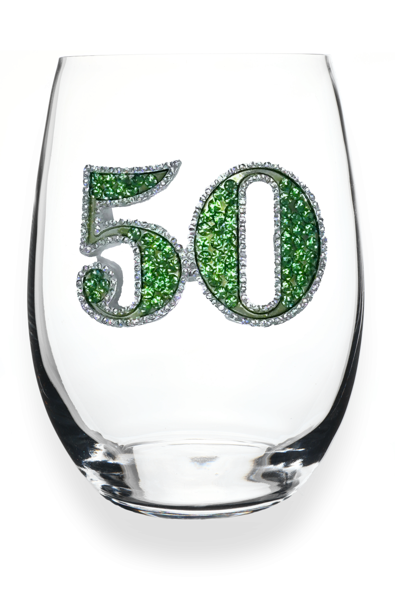 50th Birthday Jeweled Stemless Wine Glass