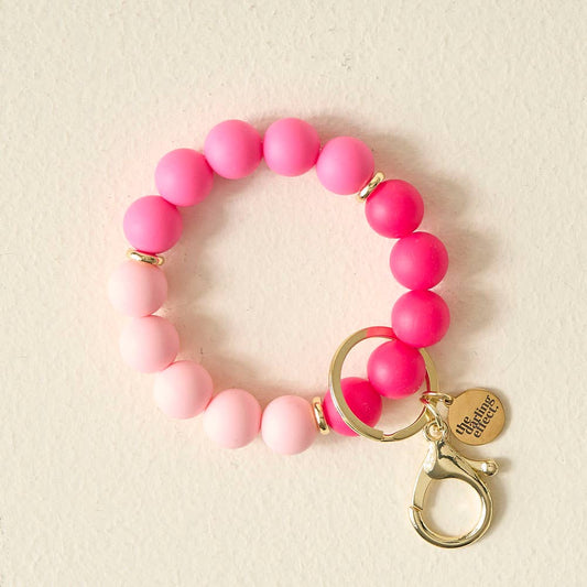 Hands-Free Silicone Bead Keychain Wristlet-Tickled Pink